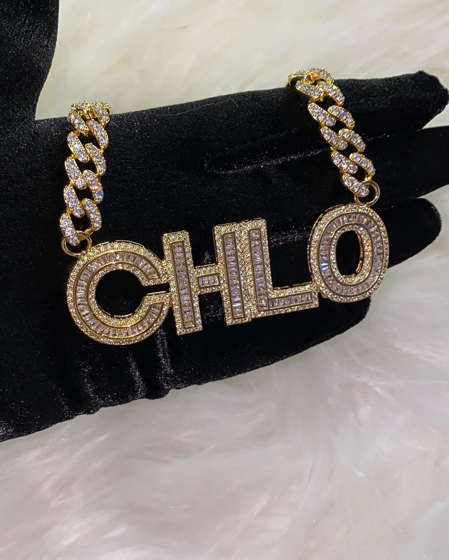 Boujie Baguette Cuban Link Name Necklace