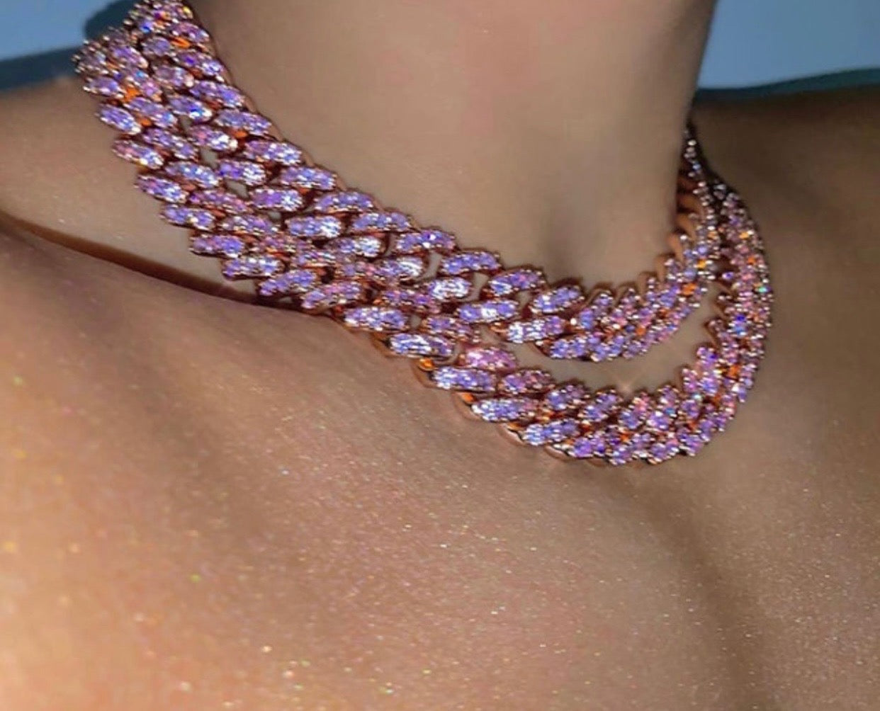 Pink Cuban Link Chain Pink Cuban Link Necklace - Main Image