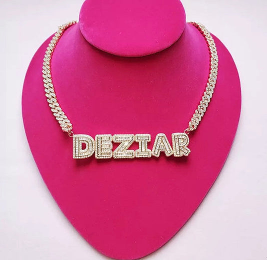 Boujie Baguette Cuban Link Name Necklace