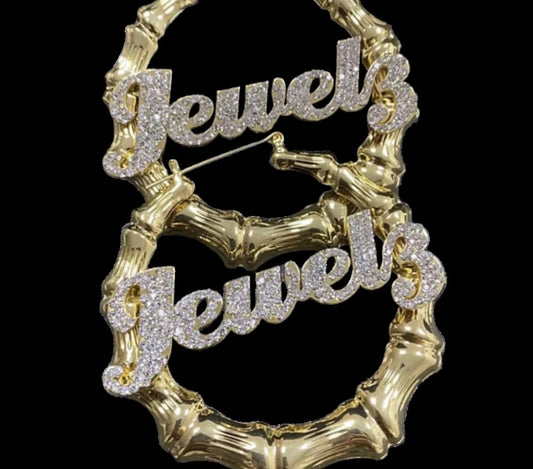Rhinestone Bamboo Earrings