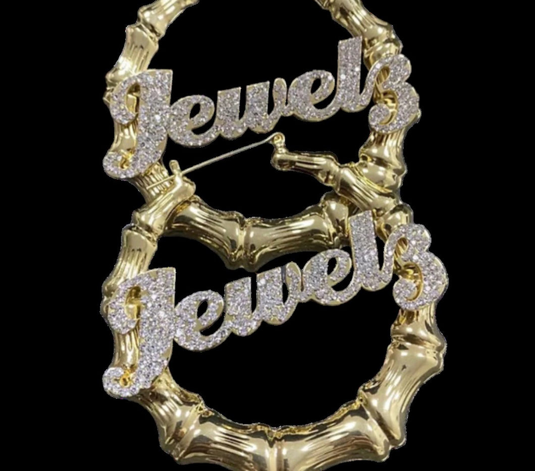 Rhinestone Bamboo Earrings