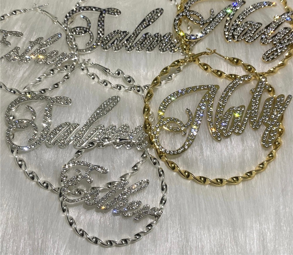 Bling Hoop Name Earrings